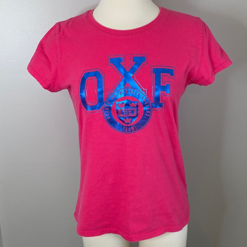 Hot pink Oxford University short sleeve T shirt with foil logo - Size S
